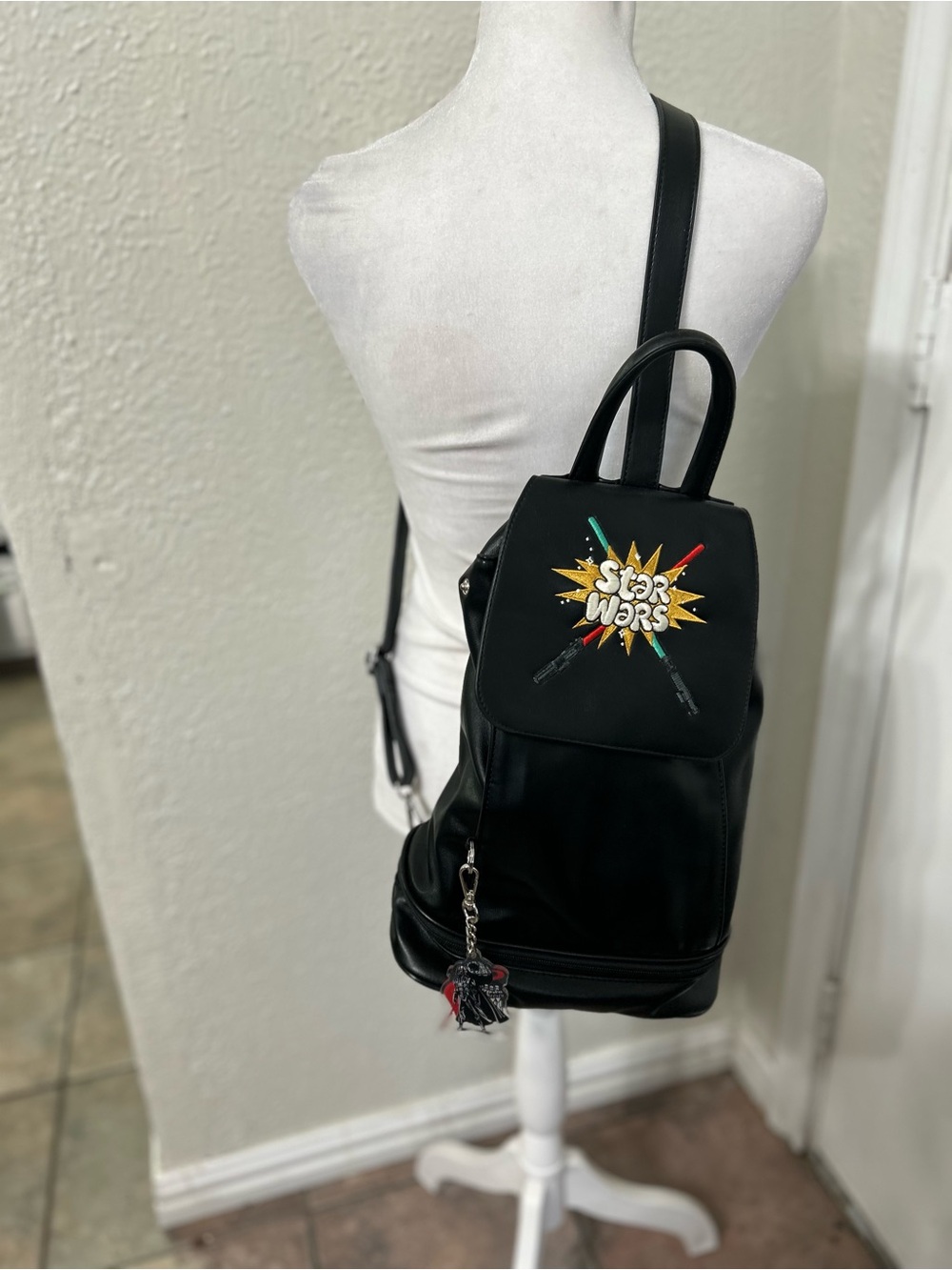 Disney Star Wars Black Backpack with Colorful Lightsaber Graphic